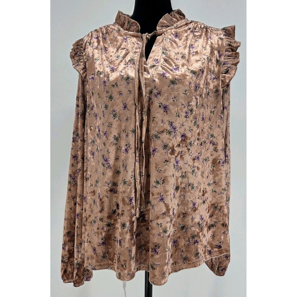 Easel Velour Floral Top Medium Long Sleeve‎ Gold Academia